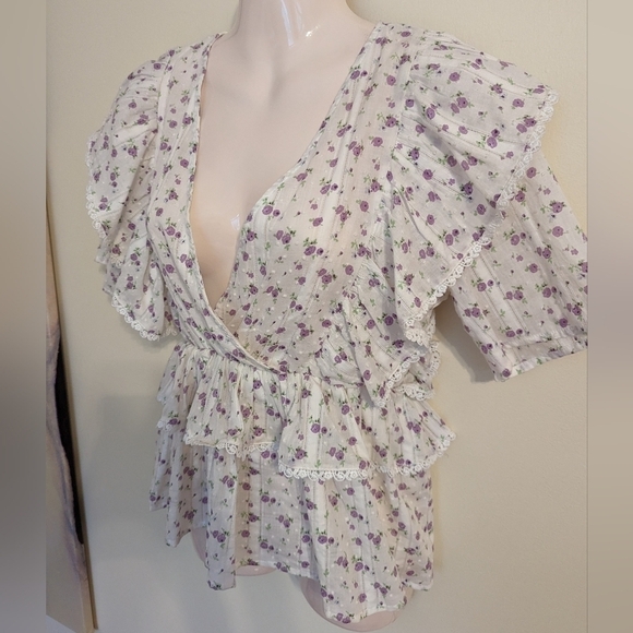 Selected FEMME Susy Ruffled floral blouse top 34 xs - Picture 8 of 16